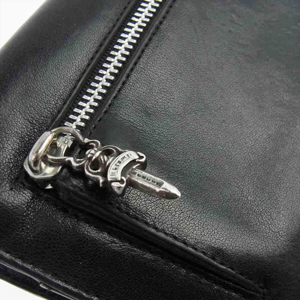 CHROME HEARTS クロムハーツ（原本無） WAVE WALLET ウェーブ クロスボールボタン レザー ウォレット ブラック系【中古】