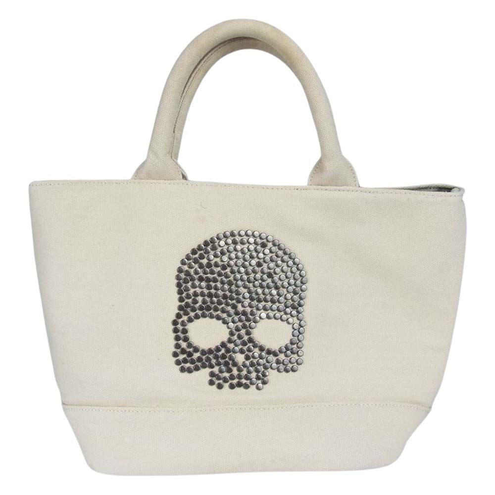 ハイドロゲン スカル スタッズ 裏地カモ キャンバス トートバッグ ハンドバッグ オフホワイト系【中古】
