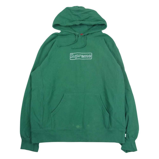 Supreme シュプリーム 21SS KAWS Chalk Logo Hooded Sweatshirt カウズ チョーク ボックスロゴ フーデッド スウェットシャツ パーカー フーディ グリーン系 L【中古】
