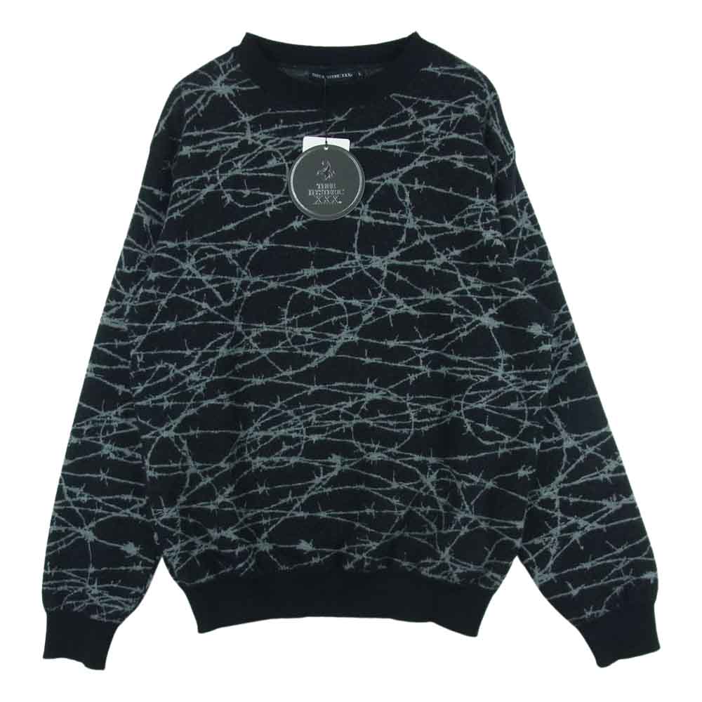 HYSTERIC GLAMOUR ヒステリックグラマー 21AW XXX BARBED WIRE柄 ジャガード プルオーバー ニット ブラック系 グレー系 L【美品】【中古】