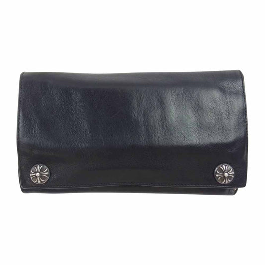 CHROME HEARTS クロムハーツ（原本有） LONG CROSS WALLET グリーシー クロスボタン レザー ロングウォレット ブラック系【中古】