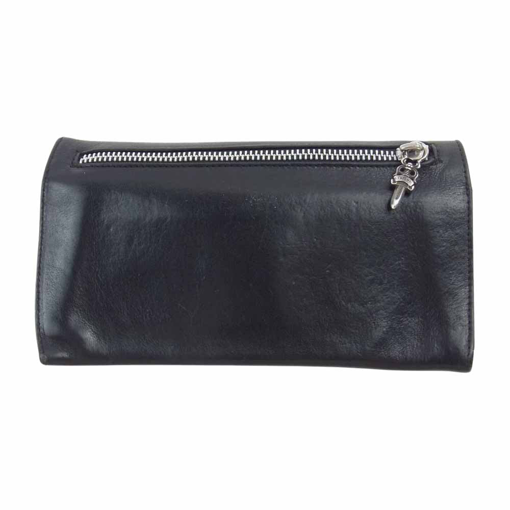 CHROME HEARTS クロムハーツ（原本有） LONG CROSS WALLET グリーシー クロスボタン レザー ロングウォレット ブラック系【中古】