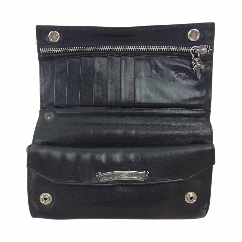 CHROME HEARTS クロムハーツ（原本有） LONG CROSS WALLET グリーシー クロスボタン レザー ロングウォレット ブラック系【中古】