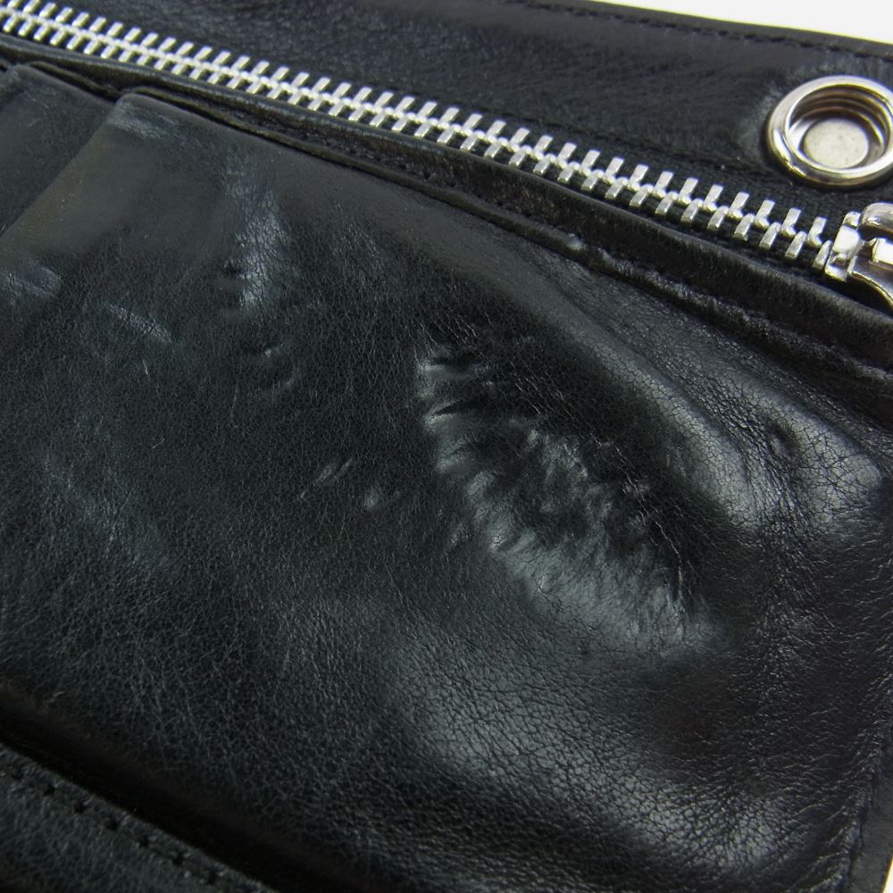 CHROME HEARTS クロムハーツ（原本有） LONG CROSS WALLET グリーシー クロスボタン レザー ロングウォレット ブラック系【中古】