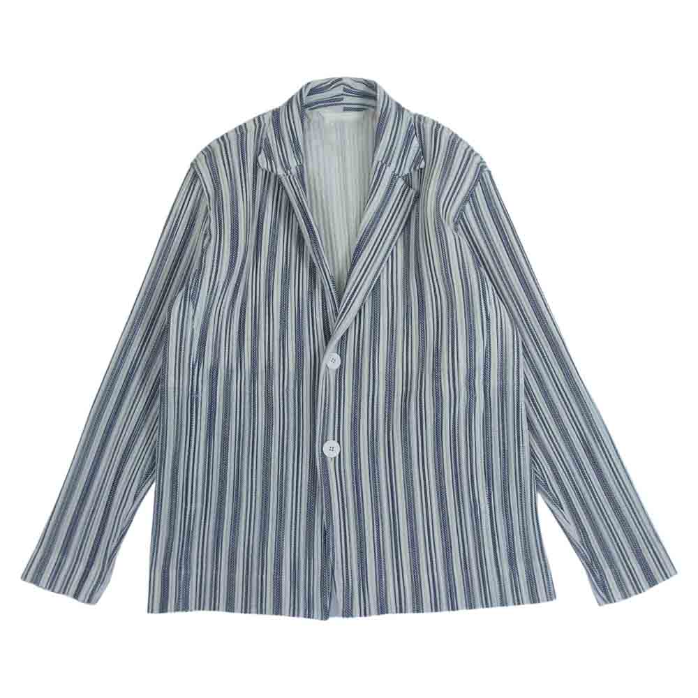HOMME PLISSE ISSEY MIYAKE オム プリッセ イッセイミヤケ HP21FD330 プリーツ ストライプ ジャケット オフホワイト系 ネイビー系 1【中古】