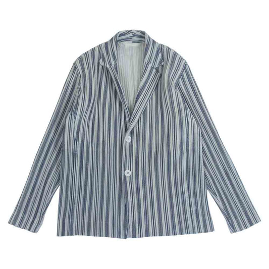 HOMME PLISSE ISSEY MIYAKE オム プリッセ イッセイミヤケ HP21FD330 プリーツ ストライプ ジャケット オフホワイト系 ネイビー系 1【中古】