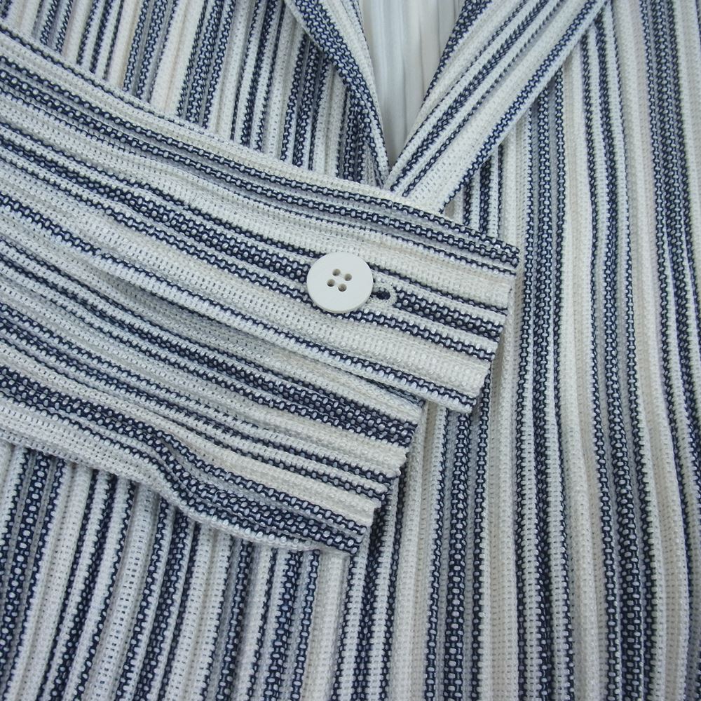 HOMME PLISSE ISSEY MIYAKE オム プリッセ イッセイミヤケ HP21FD330 プリーツ ストライプ ジャケット オフホワイト系 ネイビー系 1【中古】