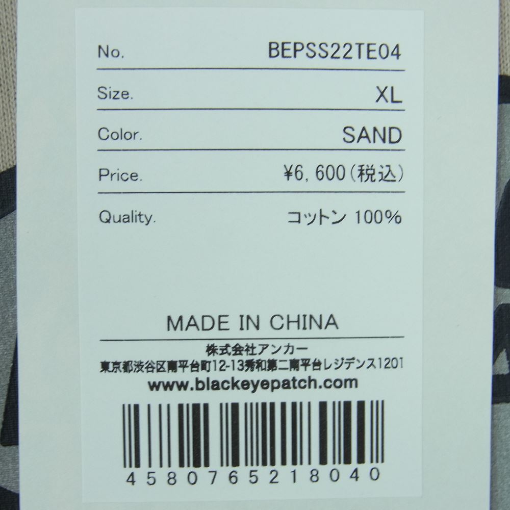 ブラックアイパッチ BEPSS22TE04 REFLECTOR JEANS LOGO TEE 半袖 Tシャツ ベージュ系 SAND XL【新古品】【未使用】【中古】