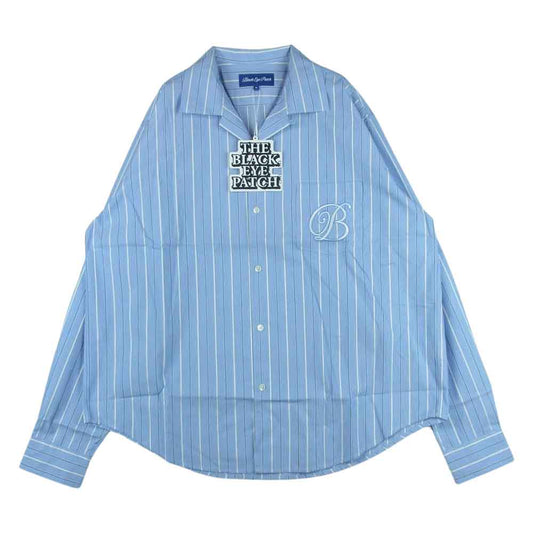 ブラックアイパッチ BEPFW21TP21 Bロゴ 刺繍 オープンカラー ストライプ 長袖 シャツ ライトブルー系 BLUE M【新古品】【未使用】【中古】
