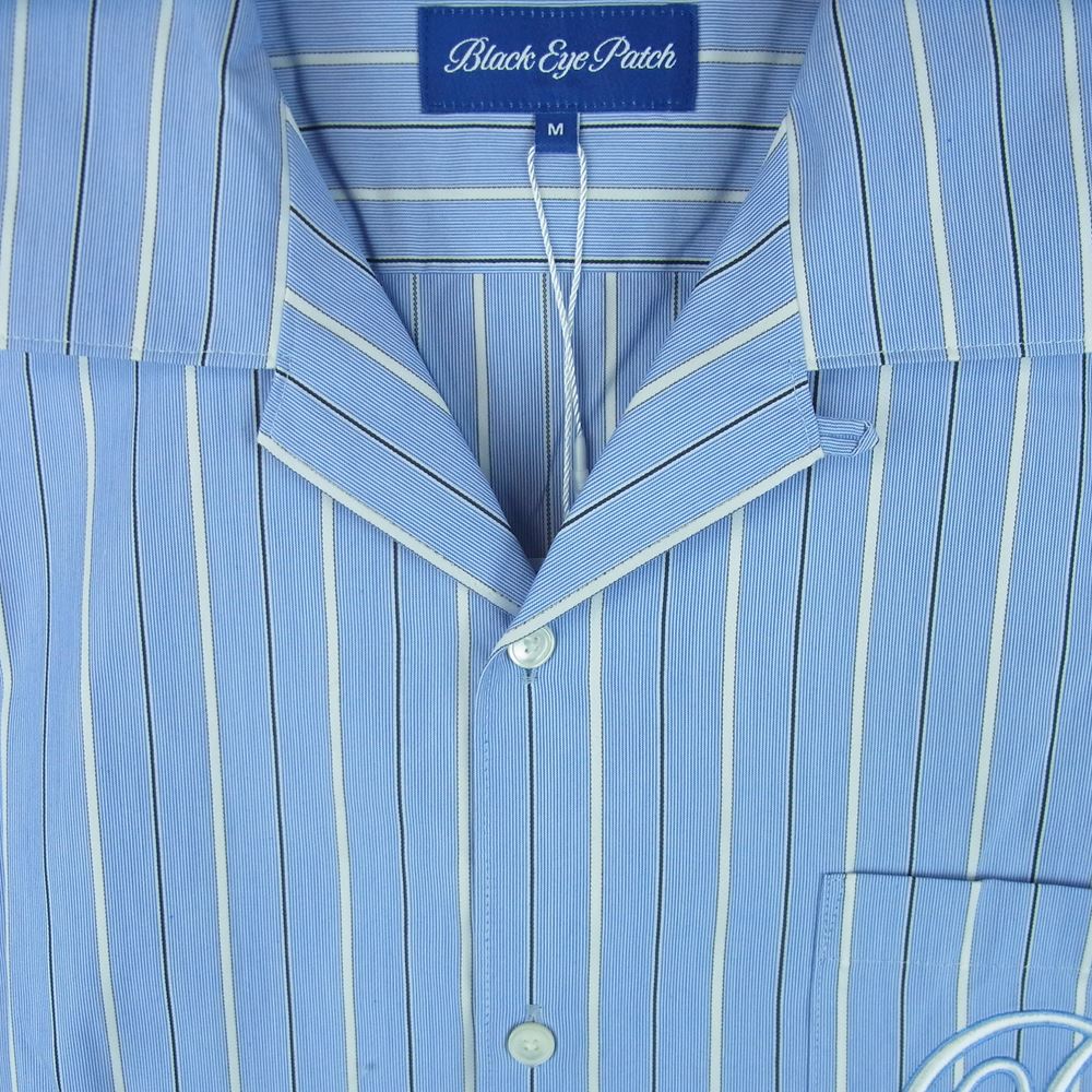 ブラックアイパッチ BEPFW21TP21 Bロゴ 刺繍 オープンカラー ストライプ 長袖 シャツ ライトブルー系 BLUE M【新古品】【未使用】【中古】
