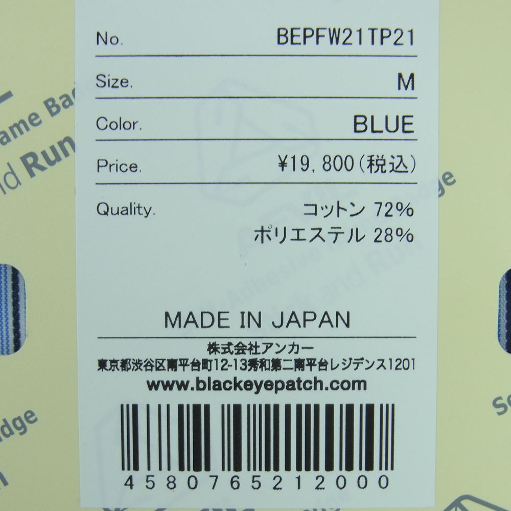 ブラックアイパッチ BEPFW21TP21 Bロゴ 刺繍 オープンカラー ストライプ 長袖 シャツ ライトブルー系 BLUE M【新古品】【未使用】【中古】