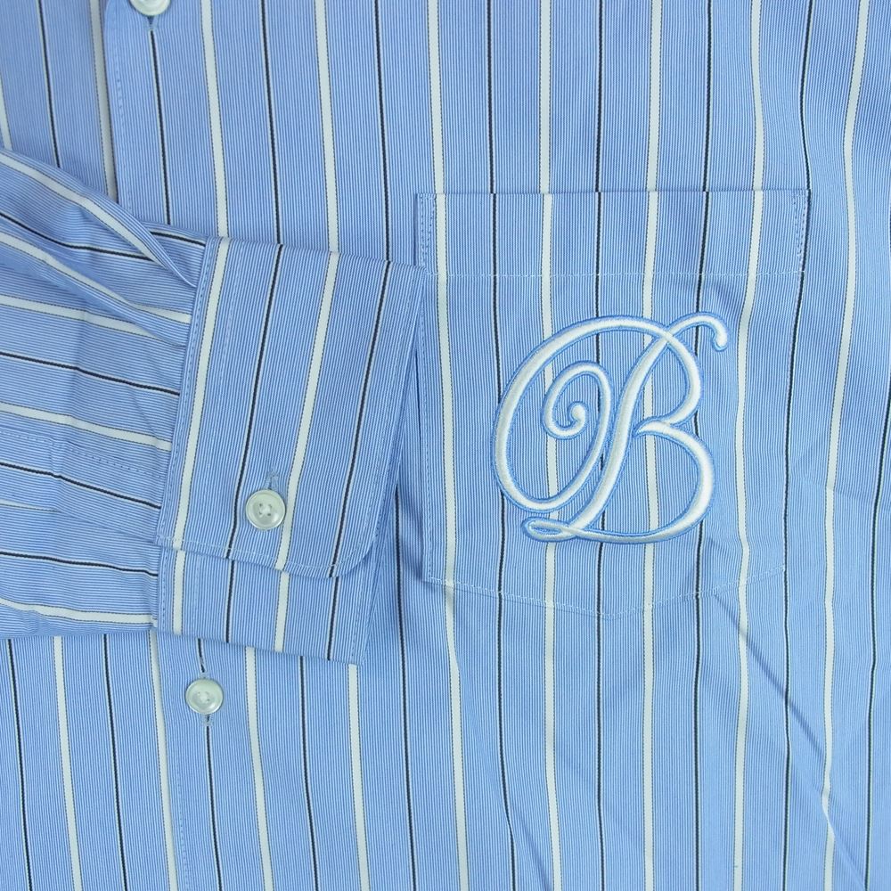 ブラックアイパッチ BEPFW21TP21 Bロゴ 刺繍 オープンカラー ストライプ 長袖 シャツ ライトブルー系 BLUE M【新古品】【未使用】【中古】