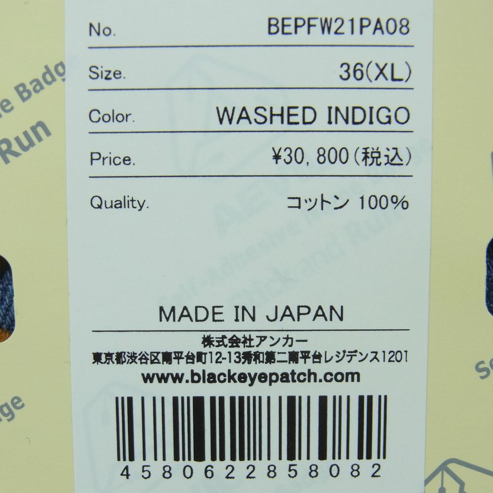 ブラックアイパッチ BEPFW21PA08 Emblem Baggy Jeans デニム パンツ インディゴブルー系 WASHED INDIGO 36 XL【新古品】【未使用】【中古】