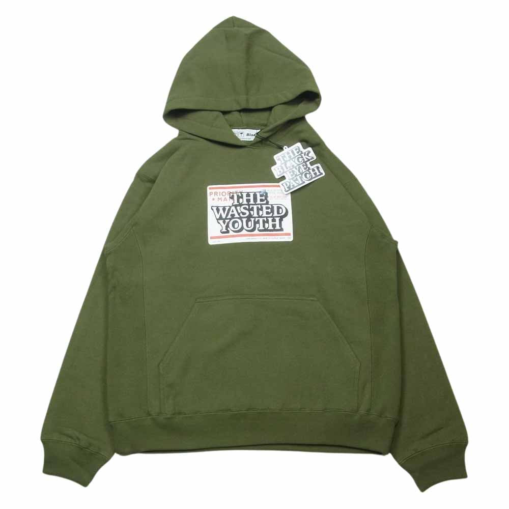 ブラックアイパッチ BEPSS21EI129 wasted youth ウェイステッドユース Label Hoodie ラベル フーディ パーカー グリーン系 OLIVE M【新古品】【未使用】【中古】
