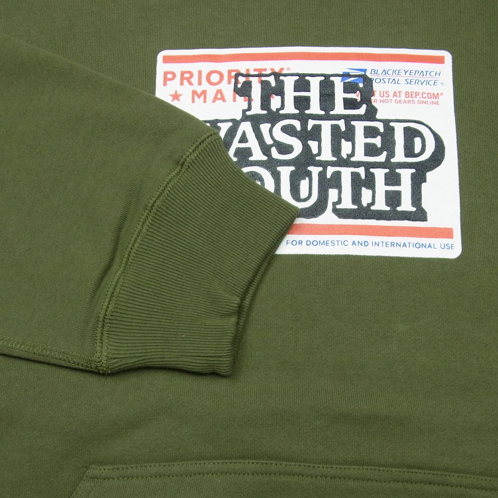 ブラックアイパッチ BEPSS21EI129 wasted youth ウェイステッドユース Label Hoodie ラベル フーディ パーカー グリーン系 OLIVE M【新古品】【未使用】【中古】