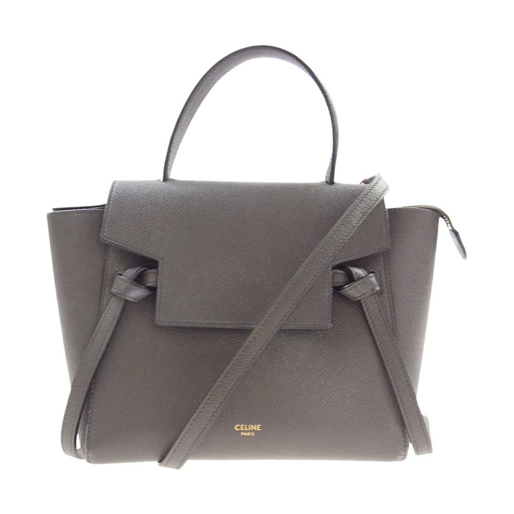 CELINE セリーヌ ベルトバッグ ナノ グレインカーフ ハンド バッグ グレー系【中古】