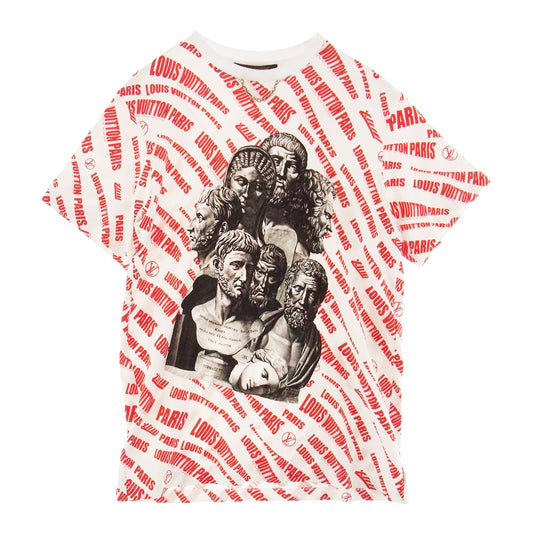 LOUIS VUITTON ルイ・ヴィトン 21AW スランテッド シグネチャー ベース 半袖 Tシャツ ホワイト系 レッド系 XXL【極上美品】【中古】