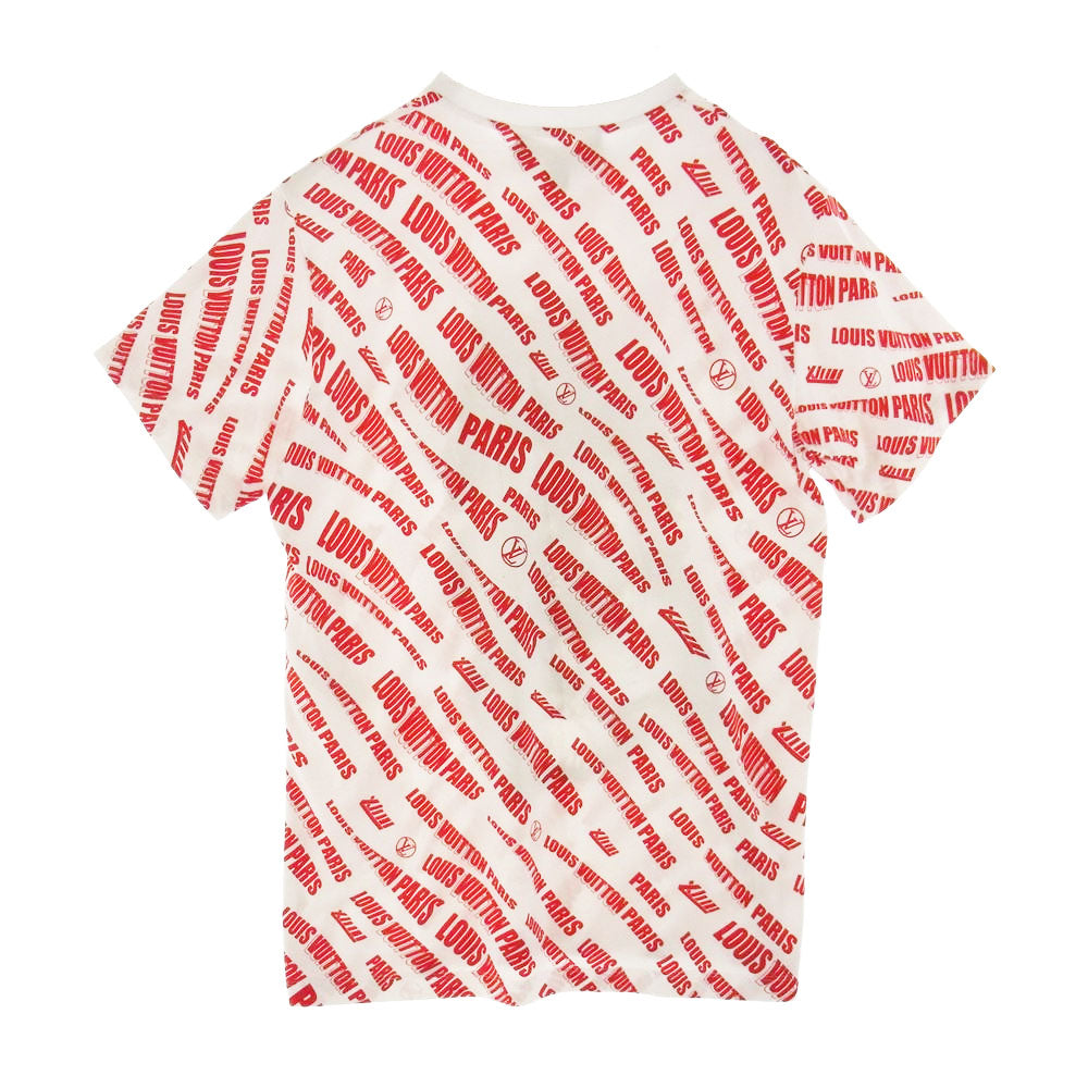 LOUIS VUITTON ルイ・ヴィトン 21AW スランテッド シグネチャー ベース 半袖 Tシャツ ホワイト系 レッド系 XXL【極上美品】【中古】