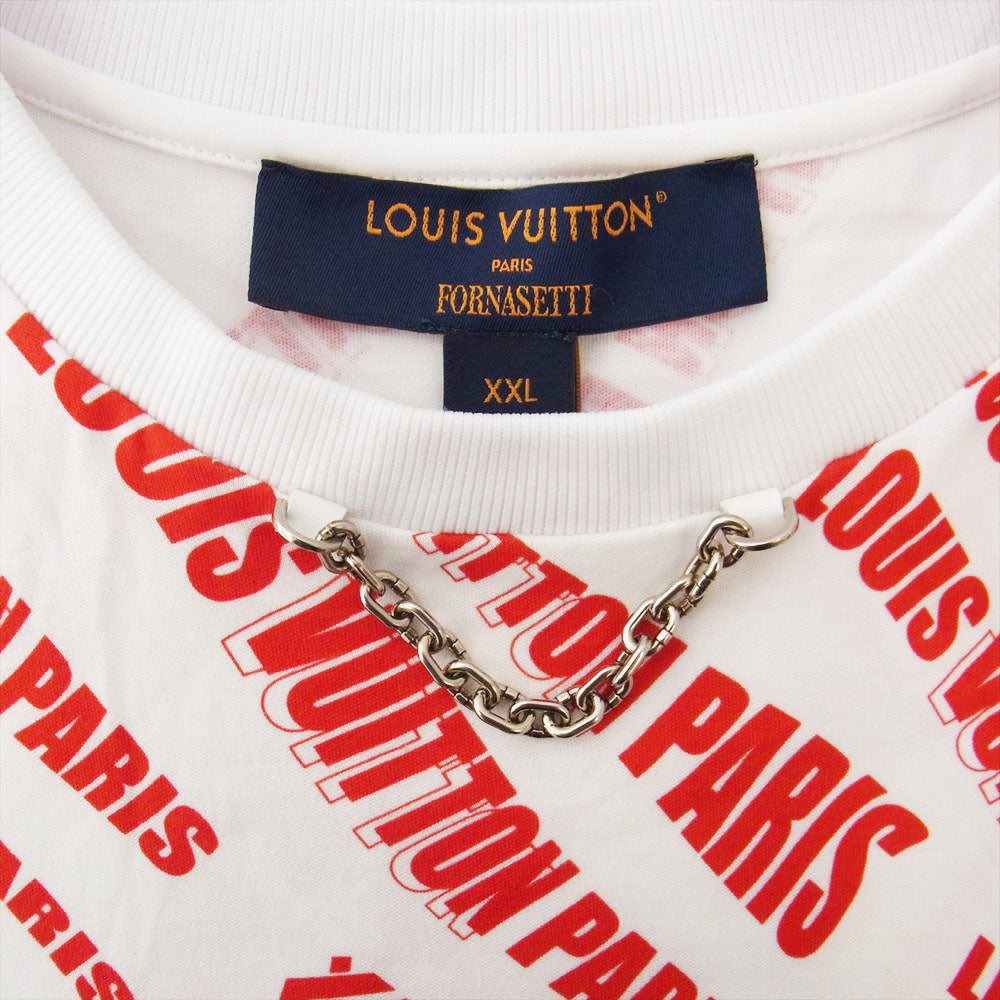 LOUIS VUITTON ルイ・ヴィトン 21AW スランテッド シグネチャー ベース 半袖 Tシャツ ホワイト系 レッド系 XXL【極上美品】【中古】