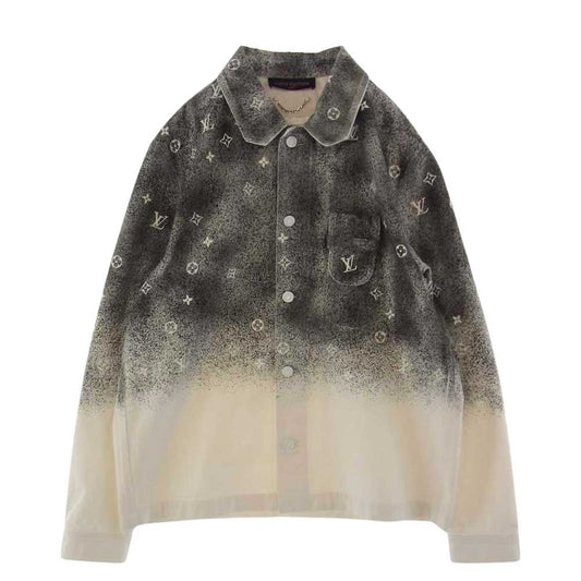 LOUIS VUITTON ルイ・ヴィトン 21AW RM212Q QYZ HLS09W モノグラム グラデーション ワーク デニム ジャケット ホワイト系 グレー系 XL【極上美品】【中古】