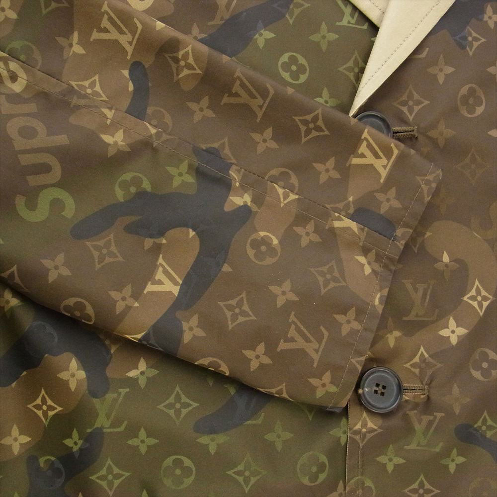 Supreme シュプリーム 17SS Louis Vuitton Reversible Trench Coat ルイヴィトン リバーシブル トレンチ コート カモ カーキ系 52【極上美品】【中古】