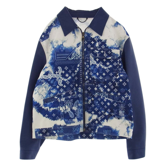LOUIS VUITTON ルイ・ヴィトン 22SS 1AA7DU モノグラム バンダナミックス レザー デニム ブルゾン ブルー系 54【極上美品】【中古】