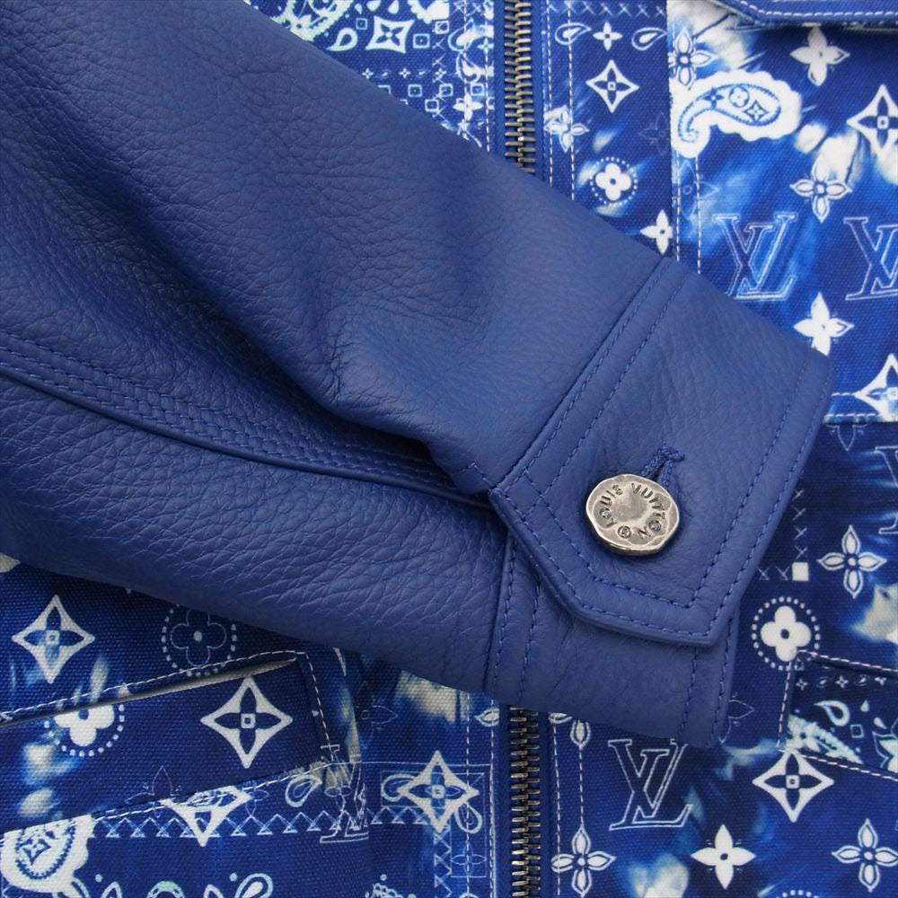 LOUIS VUITTON ルイ・ヴィトン 22SS 1AA7DU モノグラム バンダナミックス レザー デニム ブルゾン ブルー系 54【極上美品】【中古】