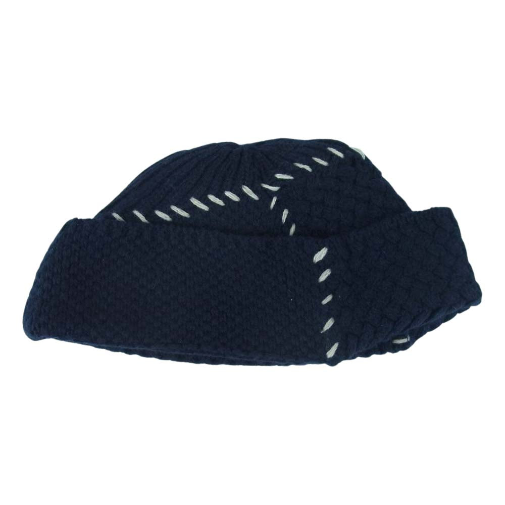 クオン 142GD052900 Multi Patterned Watch Cap w/Hand Stitch マルチパターン ウール ニット キャップ ニット帽 帽子 ダークネイビー系 OneSize【極上美品】【中古】