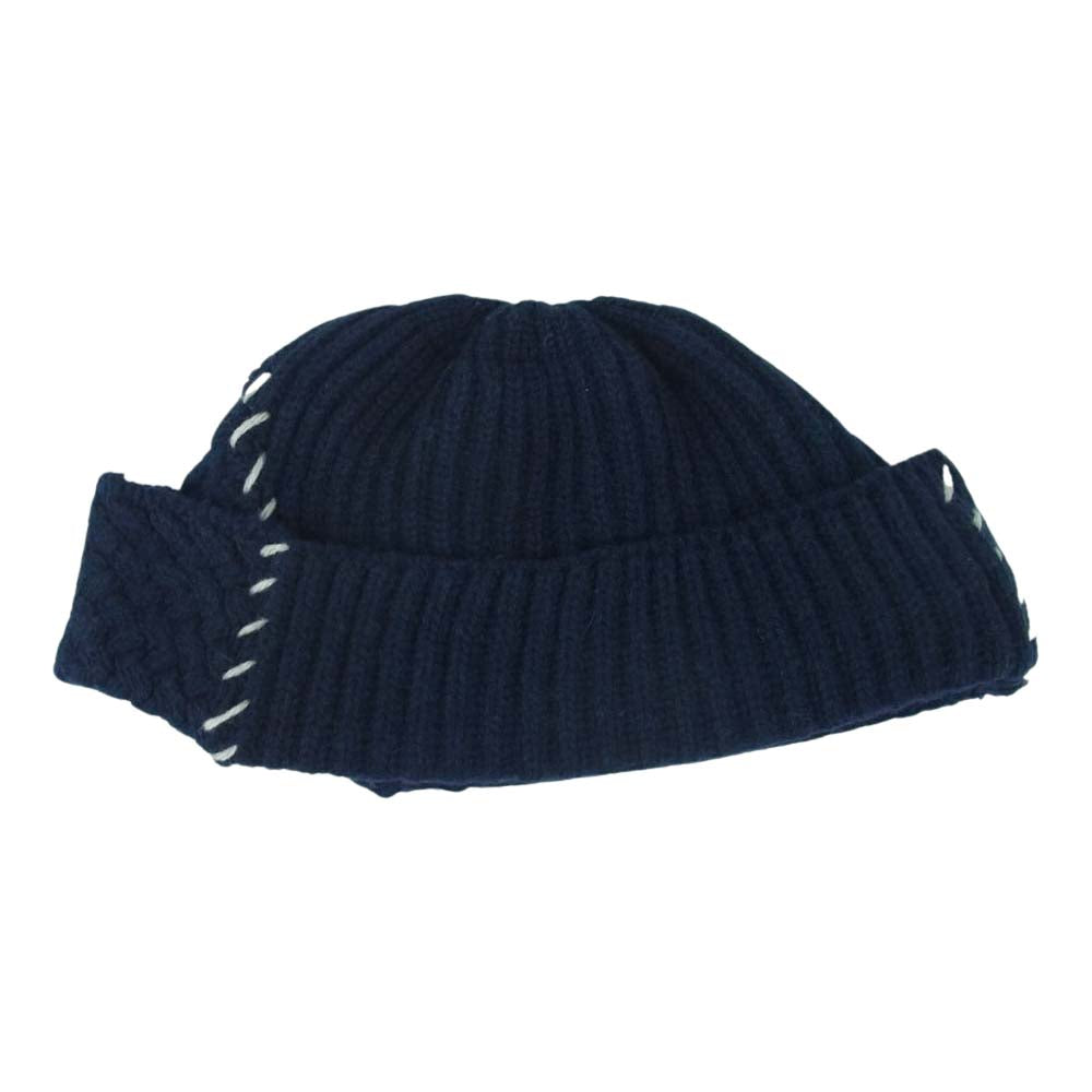 クオン 142GD052900 Multi Patterned Watch Cap w/Hand Stitch マルチパターン ウール ニット キャップ ニット帽 帽子 ダークネイビー系 OneSize【極上美品】【中古】