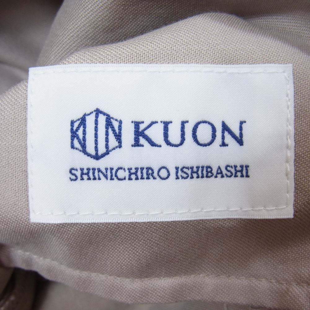 クオン 2001-PT01 TAPERED PANTS オニベジ 天然染め ナイロン ベルテッド テーパードパンツ ベージュ系 L【新古品】【未使用】【中古】