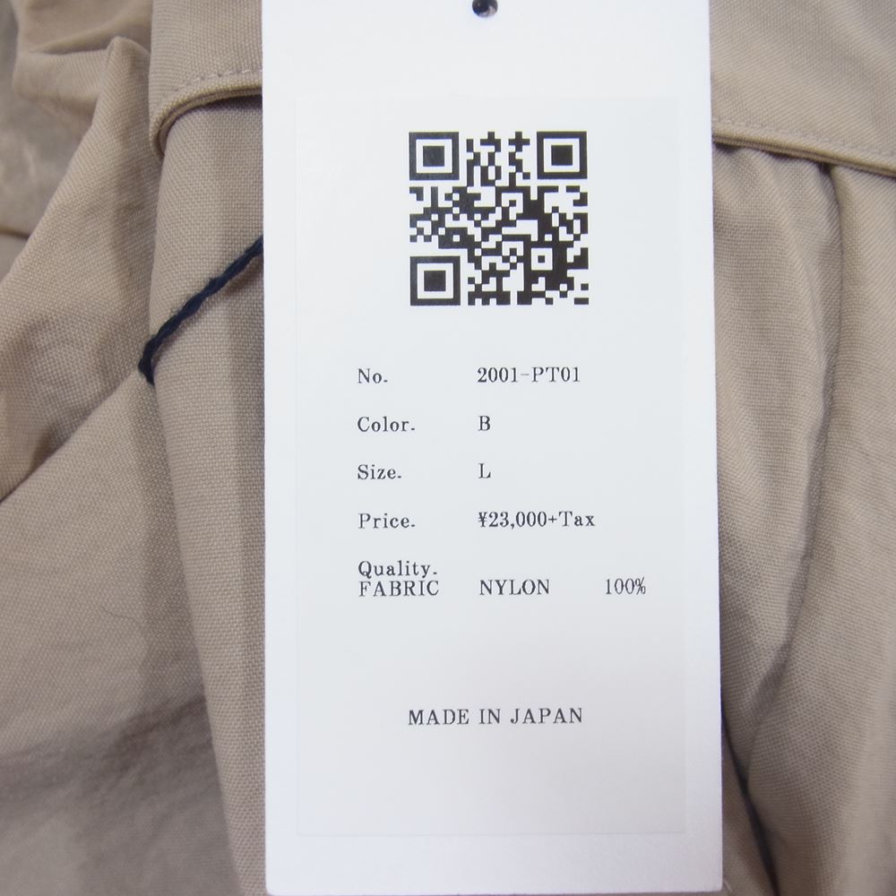 クオン 2001-PT01 TAPERED PANTS オニベジ 天然染め ナイロン ベルテッド テーパードパンツ ベージュ系 L【新古品】【未使用】【中古】