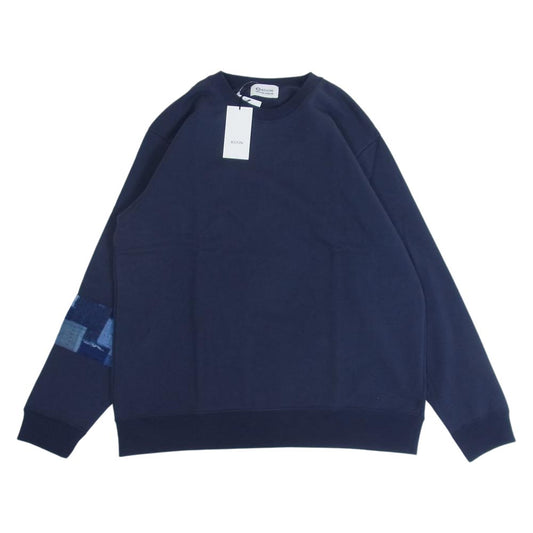 クオン 112CS032101 BORO Banded Arm Sleeve Sweatshirt 襤褸 ボロ バンデッド パッチワーク スリーブ スウェット ネイビー系 L【新古品】【未使用】【中古】