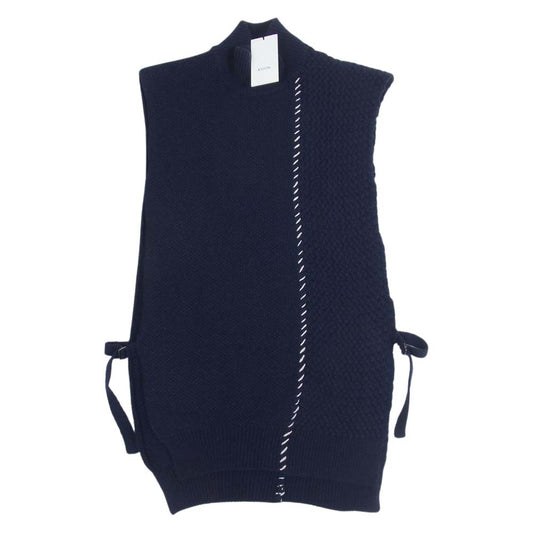クオン 142KN032900 Multi Patterned Dickie w/Hand Stitch ハンドステッチ マルチパターン ディッキー タートルネック ニット ベスト ネイビー系 XL【新古品】【未使用】【中古】