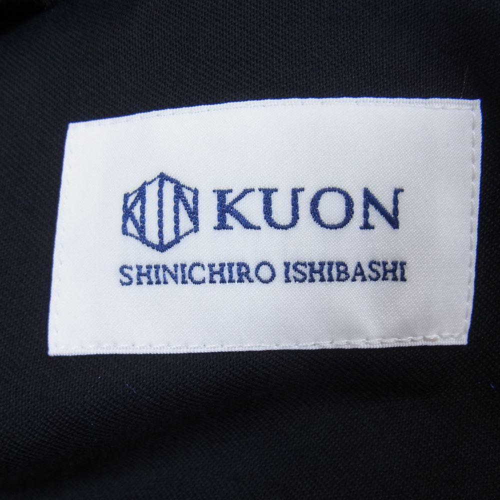 クオン 142PT020605 KINTSUGI Drawstring Trousers 金継ぎ 切替 サイドライン ドローストリング ストライプ スラックス パンツ トラウザー ダークネイビー系 L【新古品】【未使用】【中古】