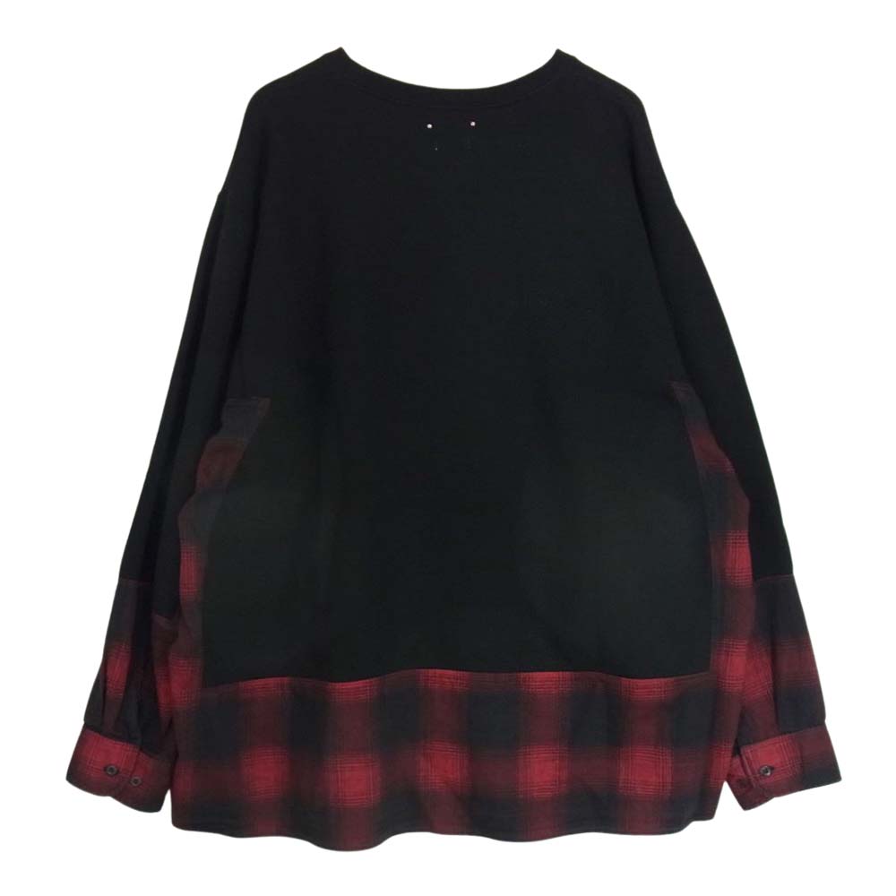 MINEDENIM マインデニム 21AW MND-21AWOP003-17-022 × OLD PARK オールドパーク Denim Shirt Crew neck デニムチェックシャツ切替 クルーネック スウェット ブラック系 RTP 2【新古品】【未使用】【中古】