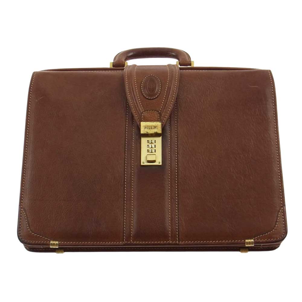 ポリーニ レザー ダレス ビジネス バッグ ブリーフケース ブラウン系【中古】