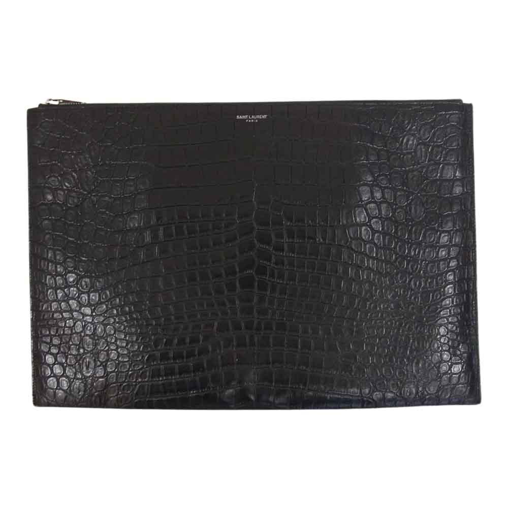 SAINT LAURENT サンローラン GNC378261-0817 クロコ 型押し レザー クラッチ バッグ ブラック系【中古】