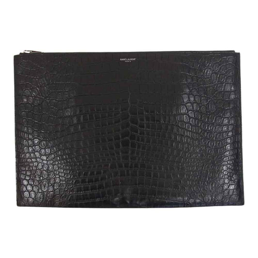 SAINT LAURENT サンローラン GNC378261-0817 クロコ 型押し レザー クラッチ バッグ ブラック系【中古】