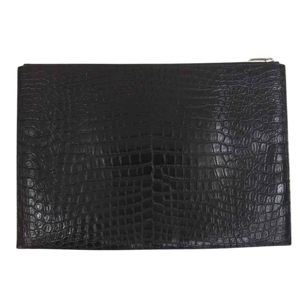 SAINT LAURENT サンローラン GNC378261-0817 クロコ 型押し レザー クラッチ バッグ ブラック系【中古】
