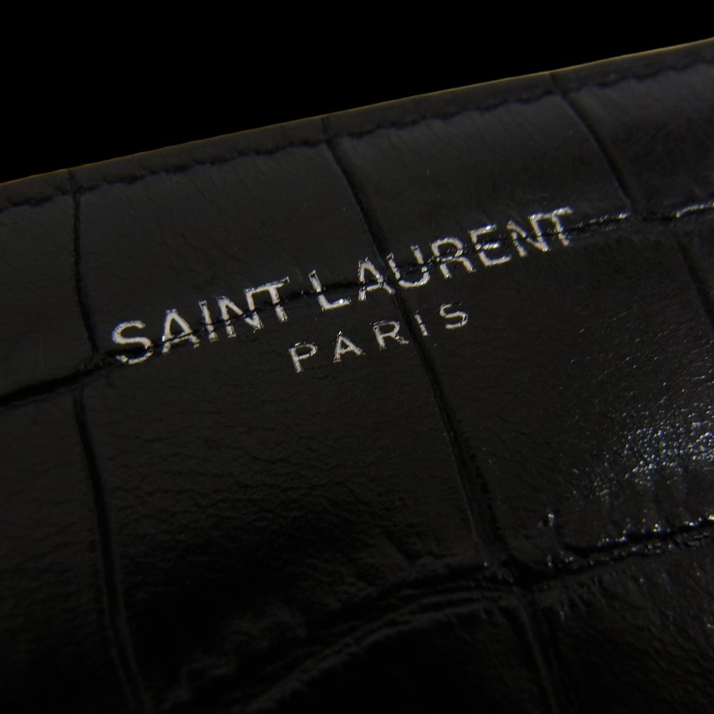 SAINT LAURENT サンローラン GNC378261-0817 クロコ 型押し レザー クラッチ バッグ ブラック系【中古】