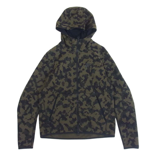 NIKE ナイキ Hooded Sweatshirt Hoodie テックフリース カモ フーディー カーキ系 S【中古】