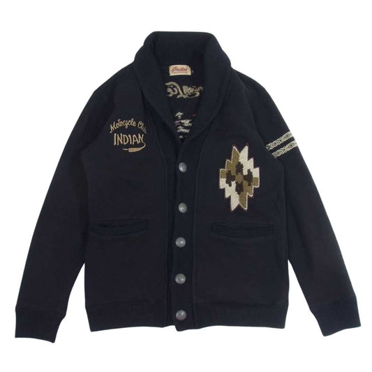 INDIAN MOTOCYCLE インディアン モトサイクル ショールカラ 刺繍 カーディガン ブラック系 S【中古】