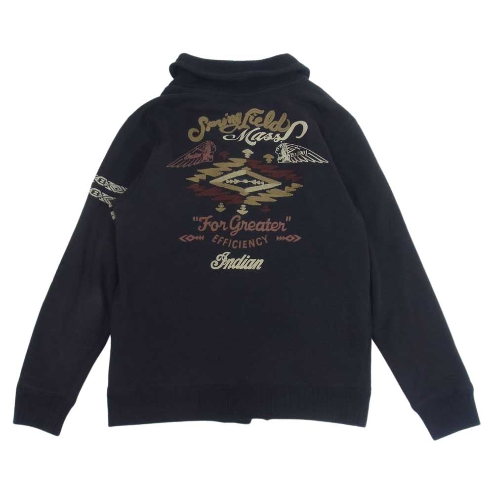 INDIAN MOTOCYCLE インディアン モトサイクル ショールカラ 刺繍 カーディガン ブラック系 S【中古】