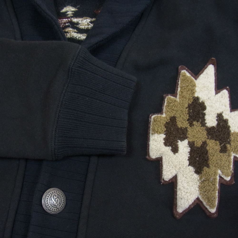 INDIAN MOTOCYCLE インディアン モトサイクル ショールカラ 刺繍 カーディガン ブラック系 S【中古】