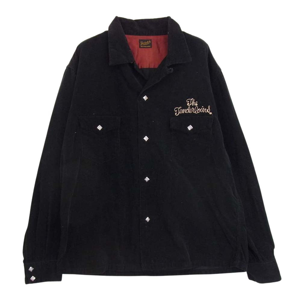 TENDERLOIN テンダーロイン T-CORDUROY SHT ロゴ刺繍 コーデュロイ 長袖 シャツ ブラック系 L【中古】