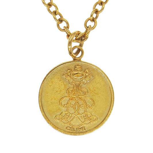 CELINE セリーヌ マカダム コインモチーフ ネックレス GP ゴールド  ゴールド系【中古】