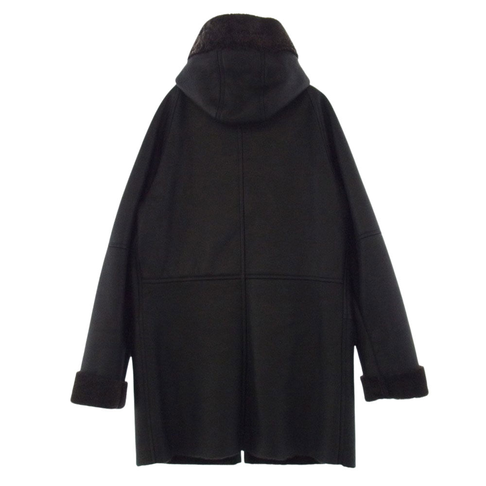 Aquascutum アクアスキュータム 日本製 羊革 ムートン レザー フード コート ブラック系 36【中古】