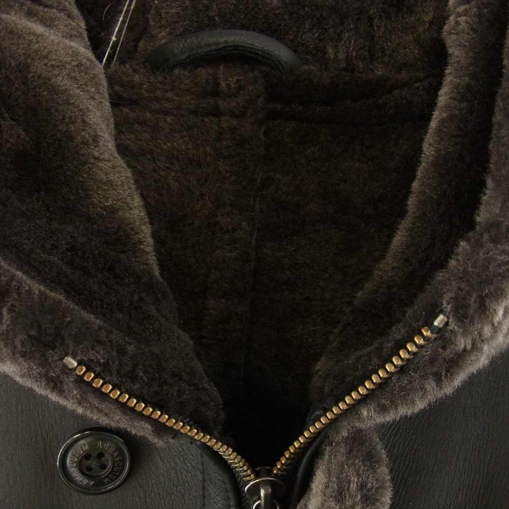 Aquascutum アクアスキュータム 日本製 羊革 ムートン レザー フード コート ブラック系 36【中古】