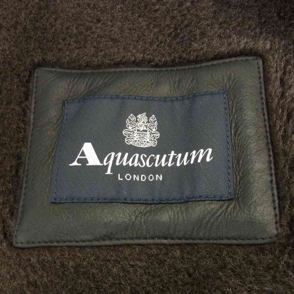 Aquascutum アクアスキュータム 日本製 羊革 ムートン レザー フード コート ブラック系 36【中古】