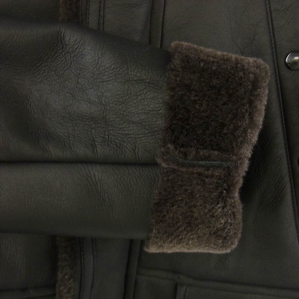 Aquascutum アクアスキュータム 日本製 羊革 ムートン レザー フード コート ブラック系 36【中古】